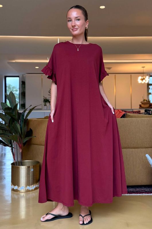 Made in Italy Summer Oscar Pure Cotton T Shirt Dress Bordeaux /14 =